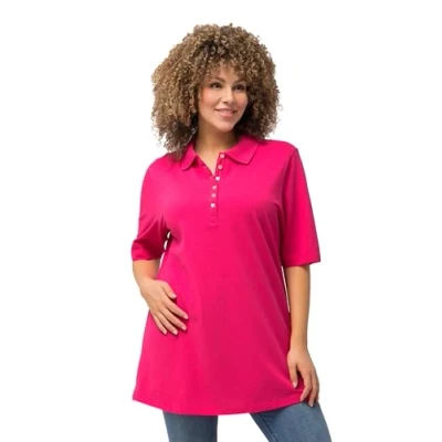 Abbildung von Ulla Popken Grandes Tailles DE Manches Courtes Poloshirt, Damen, Größe: 50/52, Pink