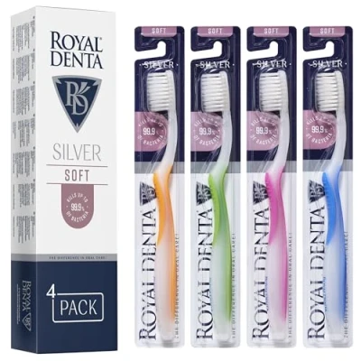 Abbildung von Royal Denta Silver Soft Zahnbürste 4er Pack Effektive Interdentalreinigung, Silberpartikel, Mehrfarbig