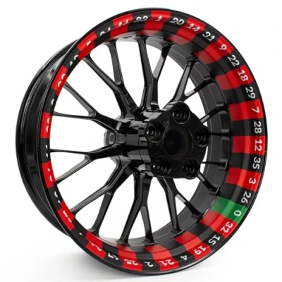 Abbildung von 4 teiliges Felgenbettaufkleber Set für 17 Zoll Felgen Komplett Dekor Folie Motorrad Felgenrandaufkleber selbstklebend wasserfest uv beständig MR021 (02 Roulette)