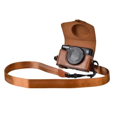 Abbildung von kinokoo Canon SX740 Hülle, PU Leder Kameratasche mit Riemen für PowerShot SX720 HS SX730 und （braun）
