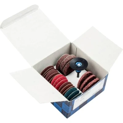Abbildung von PFERD COMBIDISC Set, 22 teilig, verschiedenen Schleifwerkzeugen, Außen ø 50 mm, inkl. passendem Werkzeughalter, 42790050 für einen schnellen Werkzeugwechsel und komfortables Arbeiten