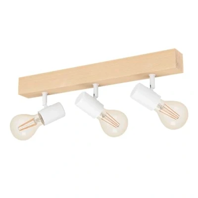 Abbildung von EGLO Deckenlampe Townshend 3, 3 flammiger Vintage Deckenspot im Industrial Design, Retro Lampe aus Stahl und Holz, weiß, braun, E27 Fassung, FSC zertifiert