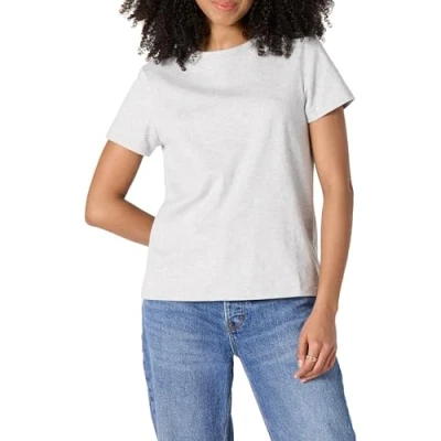 Abbildung von Amazon Essentials Damen Kurzarm T Shirt mit Rundhalsausschnitt, Regular Fit aus 100 % Baumwolle, Hellgrau Meliert, XS