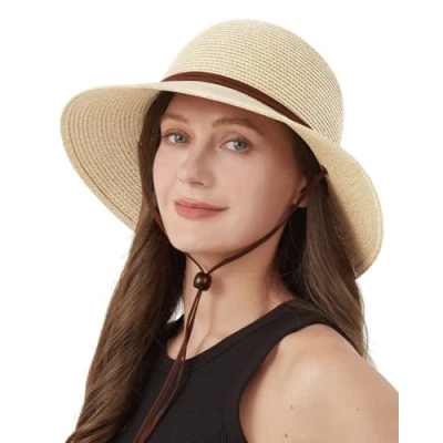 Abbildung von Zylioo Strohhut Sonnenhut Damen für Kleinen Kopf, Stroh Strandmütze mit Breiter Krempe Größe S,UV Schutz Sommerhut