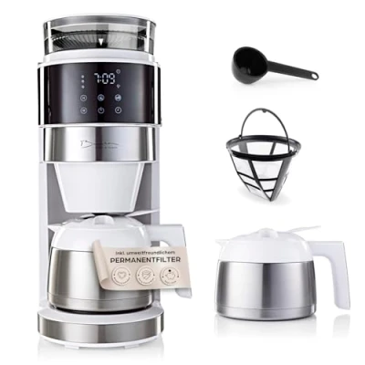 Abbildung von Barista Kaffeemaschine mit digitalem Touch Display 800W weiß Mahlwerk + Isolierkanne