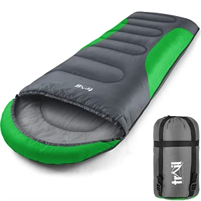 Abbildung von Trail Alpin Schlafsack mit Kapuze 250 g Schlafsack, 3 Jahreszeiten Schlafsack. Leicht, kleines Packmaß und Kompressionssack (Grün)