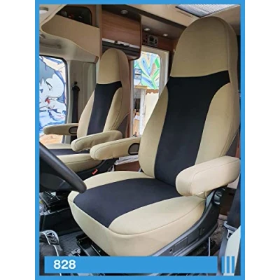 Abbildung von BREMER SITZBEZÜGE Maß Piloten Schonbezüge Sitzbezüge kompatibel mit Wohnmobil Camper Ducato Fahrer &amp; Beifahrer 828 Schonbezug Set in Beige/Schwarz