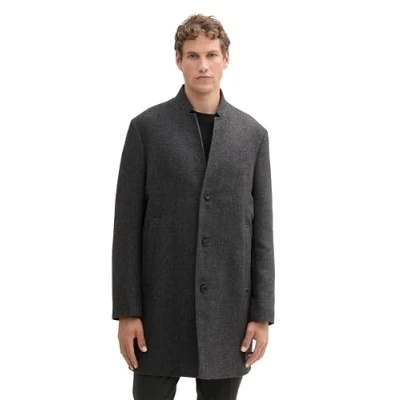 Abbildung von TOM TAILOR Denim Herren 1042405 3 Knopf Wollmantel mit Stehkragen, 32525 Grey Big Herringbone Optic, L