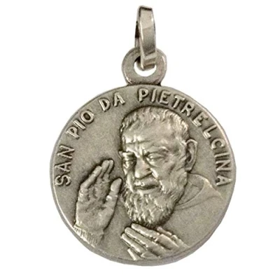 Abbildung von Medaille des Heiligen Pio von Pietrelcina (Vater Pio) 925 Sterling Silber Hochrelief 100 Made in Italy
