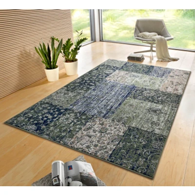 Abbildung von Hanse Home Teppich Kirie Patchwork Kurzflor Modern Vintage Design Teppiche für Esszimmer, Wohnzimmer, Kinderzimmer, Flur, Schlafzimmer, Küche Grün 120x170cm
