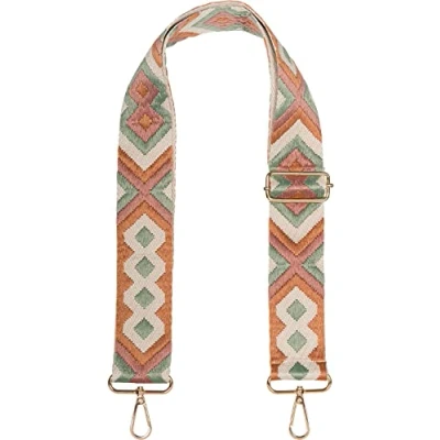 Abbildung von styleBREAKER Taschen Schulterriemen verstellbar mit Buntem Ethno Muster, Wechsel Taschengurt, Karabiner, Handyband 02013024, Farbe:Braun Altrose Lindgrün
