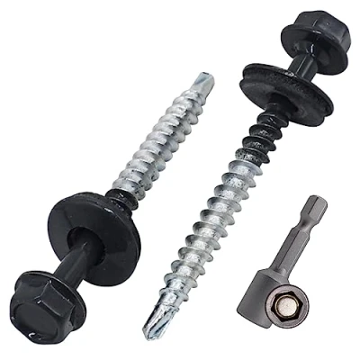 Abbildung von SKIR&#039;CO (50 Stück) lackierte Dachschrauben 4,8 x 50 mm, Sechskantkopf, selbstbohrende Schrauben mit EPDM Unterlegscheiben (Anthrazitgrau, RAL 7016)