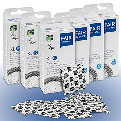 Abbildung von fair SQUARED Kondome XL 48 Box 60 mm Vegane Klimaneutral aus gehandeltem Naturkautschuk Kondom gefühlsecht hauchzart condoms
