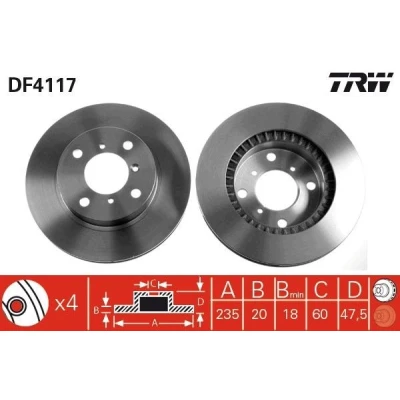 Abbildung von TRW DF4117 Bremsscheibe 235 20 4 100 Belüftet lackiert