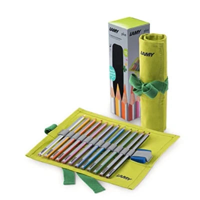 Abbildung von LAMY 1226068 plus Farbstifte 530 12er Set: Farbstiftrolle mit 12 Farbstiften aus hochwertigem Zedernholz ergonomischer Dreieckform und hoher Farbbrillanz Dicke Mine Ø 4 mm