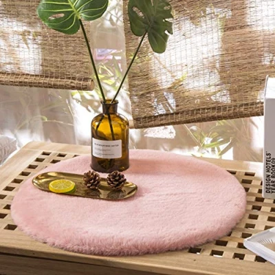 Abbildung von Teppich Wölkchen Fell Rund, Fellteppich Kunstfell Waschbar, Hasenfell, Kaninchenfell Sitzkissen Stuhlkissen Rund,Fell für Stühle, Stuhlauflage Rosa Rund 30cm