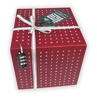 Abbildung von SURPRISA Rätselbox Geldgeschenke Verpackung, Gutscheine zum Geburtstag oder Valentinstag große Geschenkbox Worträtsel, rot