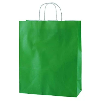 Abbildung von Thepaperbagstore 10 Papiertragetaschen, Recycelbar Und Wiederverwendbar, Mit Gedrehten Griffen, Grün Mittelgroß 250x110x310mm