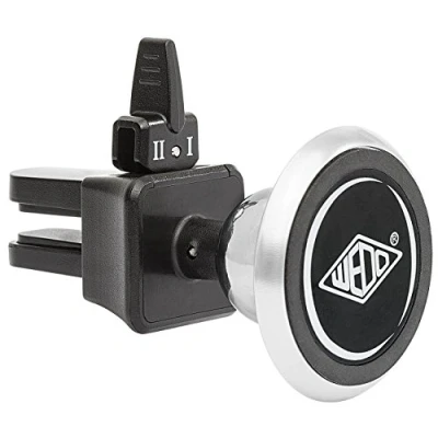 Abbildung von Wedo 6015054 DOCK IT Premium KfZ Magnet Halterung für Smartphone/Auto Lüftungsschlitz, Metall Kugelgelenk, gummierter Stecker Silber/Schwarz