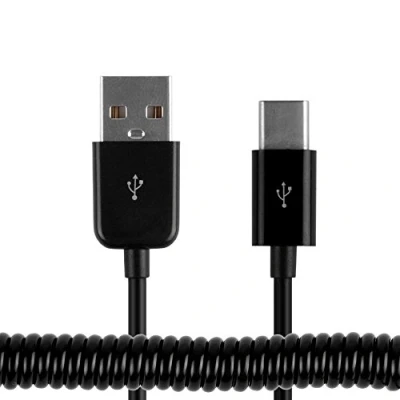 Abbildung von JSER USB Datenkabel für Handy, 3 m, Spirale mit Federspirale, C, 3.1, Typ C auf USB, Schwarz
