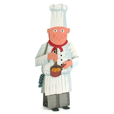 Abbildung von Pop Up Karte Chef Koch: Liebevoll gezeichnete 3D von einem Koch mit Kochtopf, Geburtstagskarte, Deko, Einladungskarte zum Kochabend oder Küchen Party, Geschenkgutschein, Umschlag