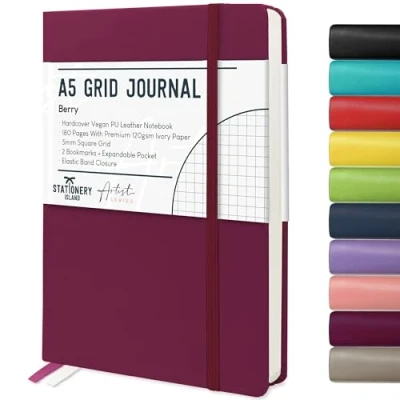 Abbildung von STATIONERY ISLAND Notizbuch a5 Kariert, Journal Hardcover mit 120 g/m² Dickem Papier, 180 Seiten Tagebuch, Notebook für Mädchen, Reisetagebuch, Planen, Lernen, Schreiben