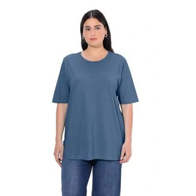Abbildung von Ulla Popken Damen Basic, Rundhals T Shirt, Denimblau, 58 60