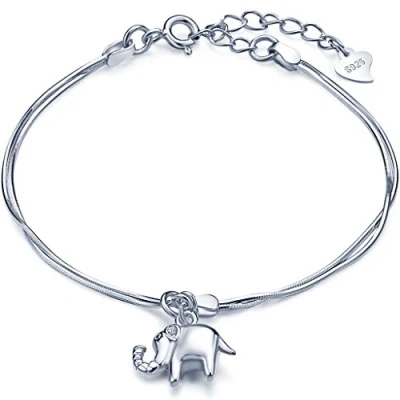 Abbildung von Unendlich U Süß Elefant Mädchen Charm Armband 925 Sterling Silber Doppel Armkette Verstellbar Armkettchen,
