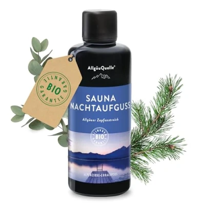 Abbildung von AllgäuQuelle® Saunaaufguss mit 100% Bio Öle Nachtaufguss Alpenzirbe Eukalyptus 100ml