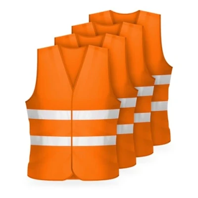 Abbildung von FLEXEO Warnwesten nach EN ISO 20471 Auto KFZ Sicherheitsweste Warnschutzweste Warnweste high Visibility Vest Erwachsene Sicherheits Set EU Norm (4 Stück, Orange)