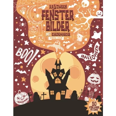 Abbildung von Fensterbilder Kreidemarker Halloween Window Color Vorlagen für Kinder: 50 Fenster Kinderzimmer Kreidestifte I Fensterdeko Kreide Schablonen &amp; Herbst Kreidefensterbild