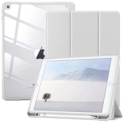 Abbildung von TiMOVO Hülle Kompatibel Mit Neu ipad 9. Gen 2021/8. 2020/7. 2019 10,2 Zoll, Stifthalter Trifold Ständer Lederhülle Unterstützt Auto Schlaf/Wach Schutzhülle Hell Grau