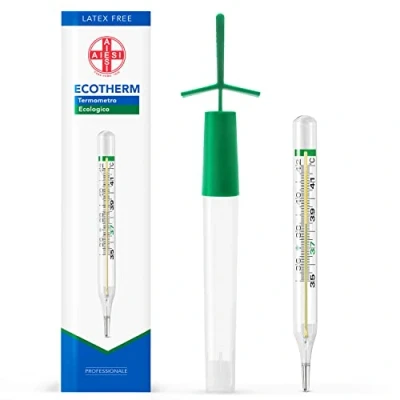Abbildung von AIESI® Fieberthermometer klinischen analog glas klassisch ohne quecksilber fur erwachsene und kinder ECOTHERM, Mit koffer zum schnellen nullstellen, Okologische, 24 monate garantie