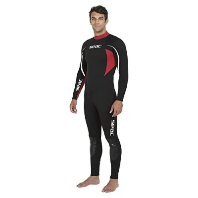 Abbildung von Seac Relax Long Man, 2.2 mm komfortabler, hochelastischer Neopren Nasstauchanzug Männer Damen zum Sporttauchen, Schnorcheln und Schwimmen, L, schwarz/rot