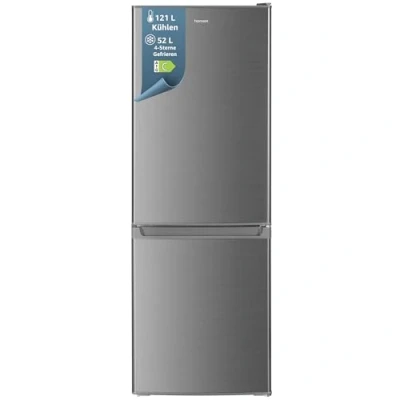 Abbildung von homeX Kühlschrank mit Gefrierfach Kühl Gefrierkombination freistehend 173 Liter Nutzinhalt 4 Sterne Gefrieren Höhe 142,5 cm Leise 40 dB Große Kühlgefrierkombi silber CFS1110 S
