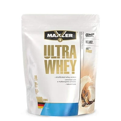Abbildung von Maxler Ultra Whey Protein 24 g pro Portion Reines Pulver Molkenprotein Konzentrat, Isolat, Hydrolysat Mit BCAA Latte Macchiato 900g
