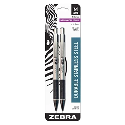 Abbildung von Zebra M 301 Druckbleistift, Edelstahl, 0,5 mm, schwarzer Schaft, 12 Stück (54010) 2er Pack 0.5mm