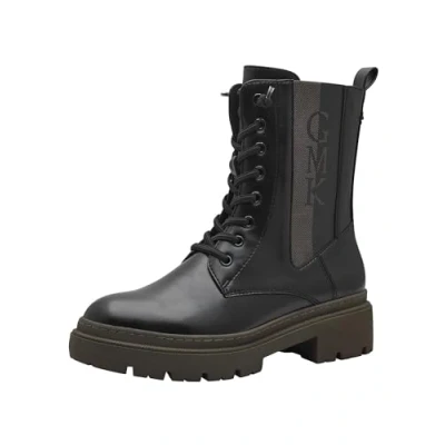 Abbildung von MARCO TOZZI by Guido Maria Kretschmer Damen Stiefeletten zum Schnüren mit Plateau Reißverschluss, Schwarz (Black/Khaki), 39 EU