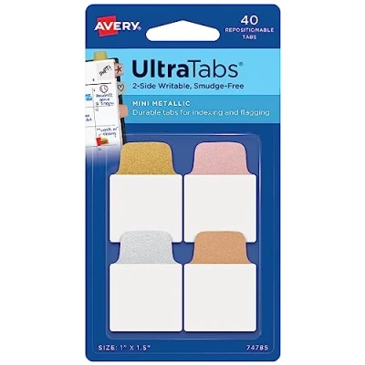 Abbildung von AVERY Zweckform Art. 74785 Haftstreifen transparent/metallic (40 Haftnotizen, 25,4x38,1mm, beschreibbare Index Tabs Folie, ablösbare Klebezettel, Page Marker, Sticky Notes, Klebemarkierungen)