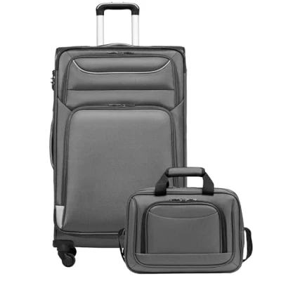 Abbildung von COOLIFE Koffer Trolley Reisekoffer von 4 Rollen Stoffkoffer Handgepäck TSA Schloss Der Enthält 1 Große Umhängetasche (Großer Set 2tlg, Grau)
