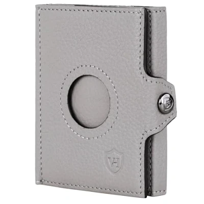 Abbildung von VON HEESEN Airtag Slim Wallet mit RFID Schutz Portmonee Herren klein aus echtem Leder Mini Geldbörse Kreditkartenetui Kartenetui Portemonnaie Geldbeutel (Grau)