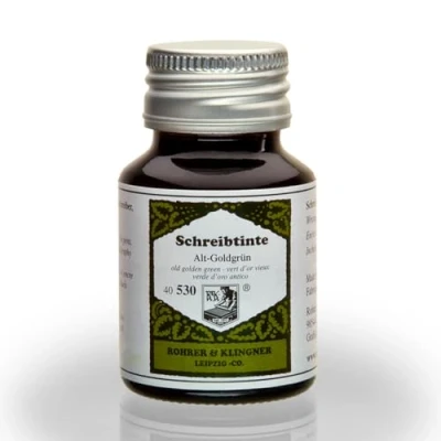 Abbildung von Rohrer und Klingner Schreibtinte,Tinte,Alt Goldgrün 50ml Glasflakon