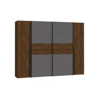 Abbildung von FORTE Narago Schrank 270, weißer Kleiderschrank, Schwebetürenschrank mit Drehtüren, Weiß kombiniert Holzdekor Sonoma Eiche, 270,3 cm breit x 210,5 hoch 61,2 tief