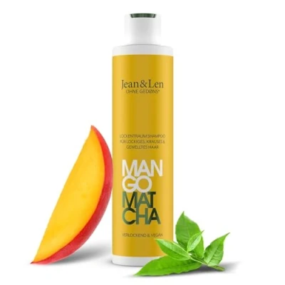 Abbildung von Jean &amp; Len Lockentraum Shampoo Mango Matcha, bändigt widerspenstiges und krauses Haar, verringert Spliss, pflegt definiert natürliche Wellen Locken, ohne Parabene Silikone, vegan, 300ml