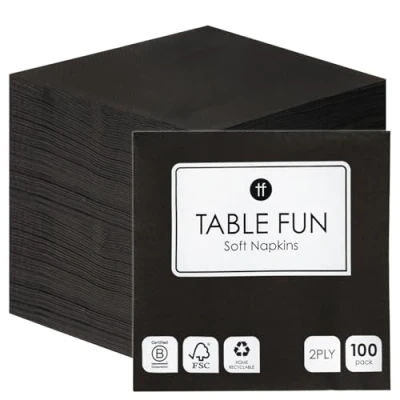 Abbildung von Talking Tables 100 x Großpackung weiche Schwarze Papierservietten, Einweg Partyservietten für Geburtstag, Weihnachten, Catering, Alltagsgeschirr, recycelbar, hergestellt in der EU, 2 lagig, 33 cm