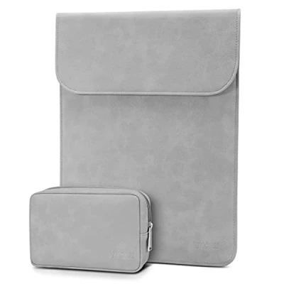 Abbildung von TECOOL 13 Zoll Laptop Hülle Tasche und Zubehörtasche für 2018 2020 2024 MacBook Air M3 M2 M1, 2016 2022 Pro Surface pro, XPS 13, Faux Wildleder Schutzhülle, Hellgrau