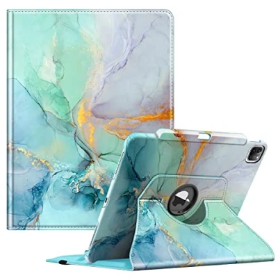 Abbildung von Fintie Hülle für iPad Pro 12.9 Zoll 6.Generation 2022/iPad 2021/2020/2018 mit Stifthalter Schutzhülle Cover 360 Grad drehbarem Ständer und Auto Schlaf/Wach Funktion, Smaragd Marmor