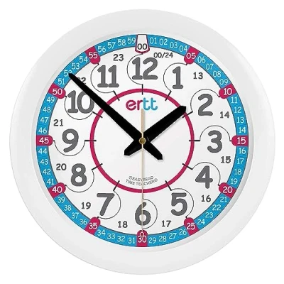 Abbildung von EasyRead Time Teacher Kinderwanduhr Wanduhr Kinderzimmer Die Zeit Lernen Mädchen &amp; Jungen für Schlafzimmer mit Unterrichtsdesign, 24 Stunden Gesicht Nachtlicht Uhr 29cm