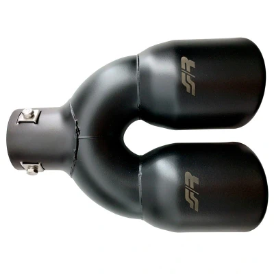 Abbildung von Simoni Racing Auspuffzierstück Doppel Rund Edelstahl Schwarz Ø90xL240mm Anschluß &gt;34 57mm