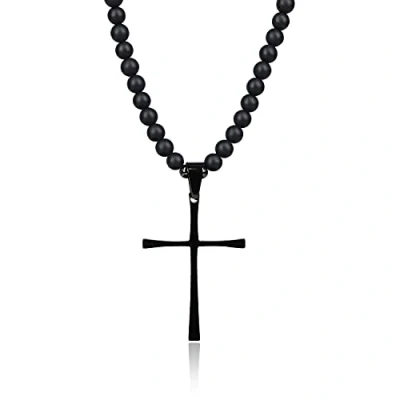 Abbildung von COAI Geschenkideen Herren Biker Halskette aus Mattem Onyx mit Kreuz Anhänger